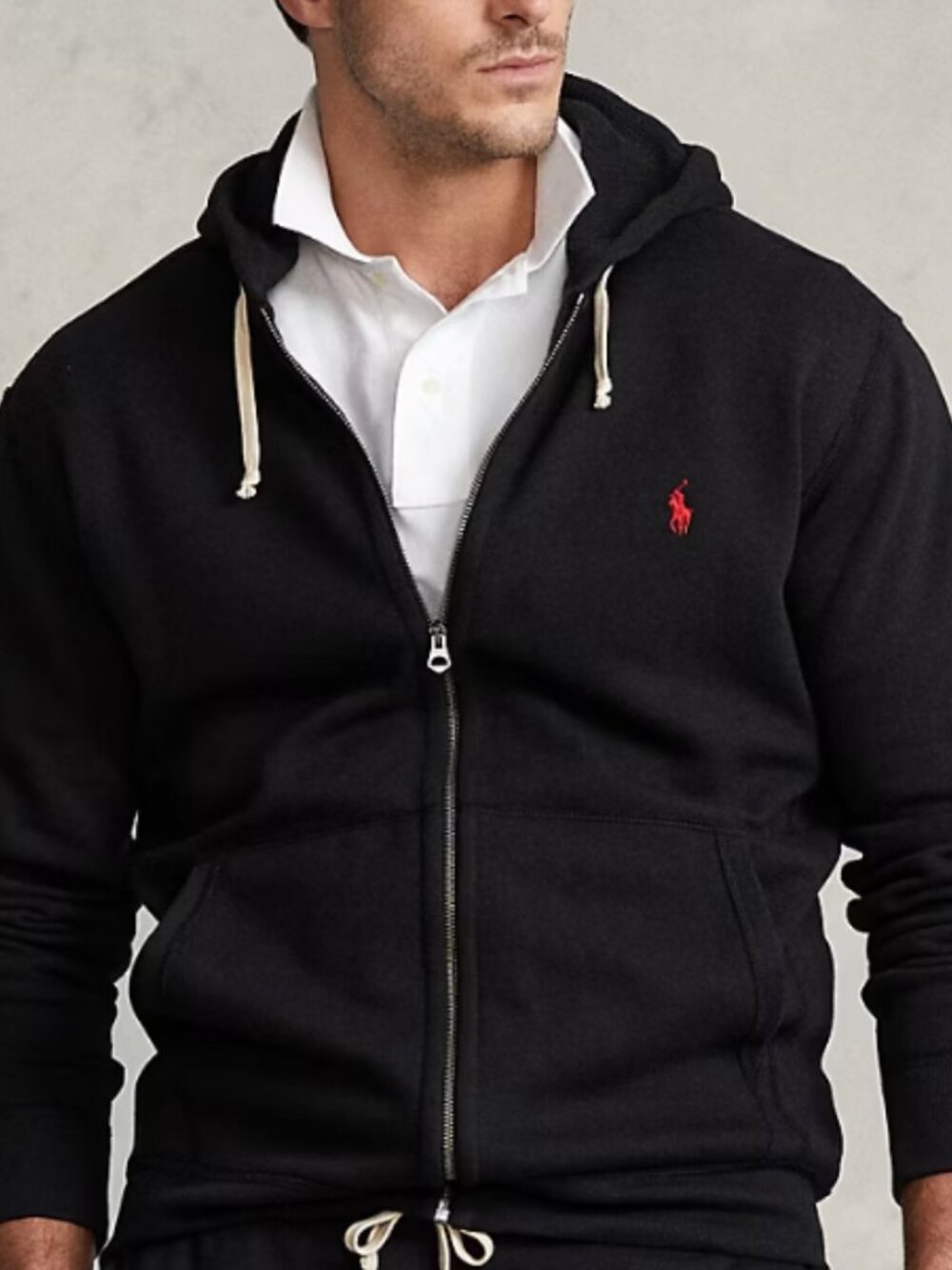 Polo Ralph Lauren Men's Full Zip Hoodie - Charcoal Heather - Red Pony - EUC - LG